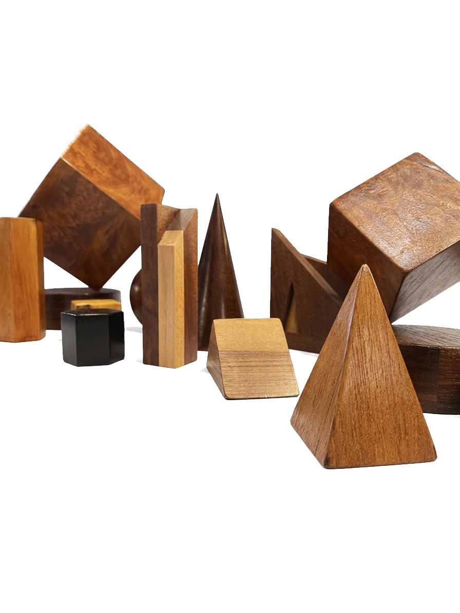 Forme geometriche in legno, sculture decorative