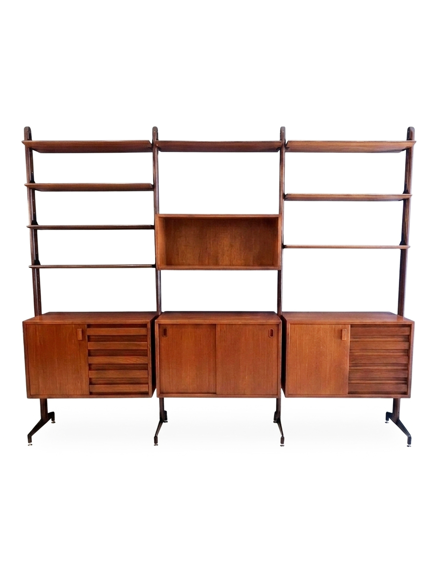 Libreria in teak a tre moduli